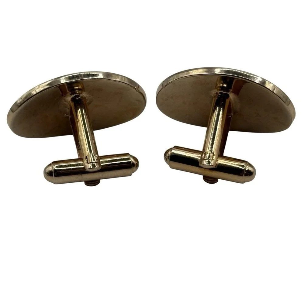 Vintage Hickok Cufflinks USA Gold Tone MCM‎ Oval Abstract Pattern Bullet Back